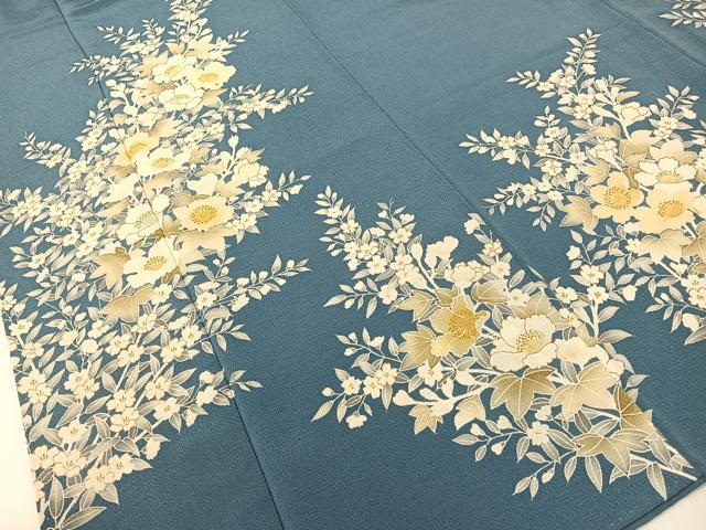 平和屋着物●訪問着　草花文　金彩　鬼しぼ縮緬　正絹　逸品　CABD8212vp