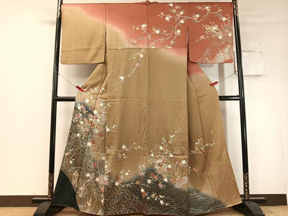 平和屋着物●訪問着　作家物　駒刺繍　扇面花文　暈し染め　金銀彩　正絹　逸品　CABD8214vp