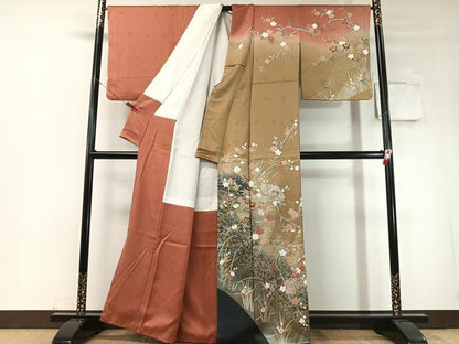 平和屋着物●訪問着　作家物　駒刺繍　扇面花文　暈し染め　金銀彩　正絹　逸品　CABD8214vp