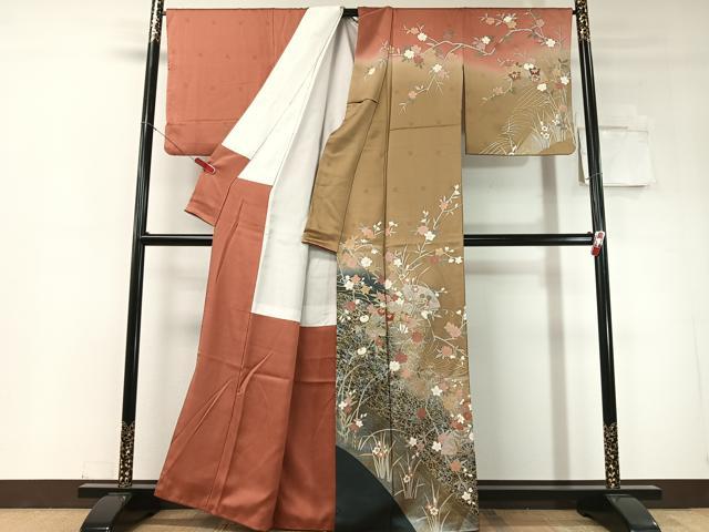 平和屋着物●訪問着　作家物　駒刺繍　扇面花文　暈し染め　金銀彩　正絹　逸品　CABD8214vp