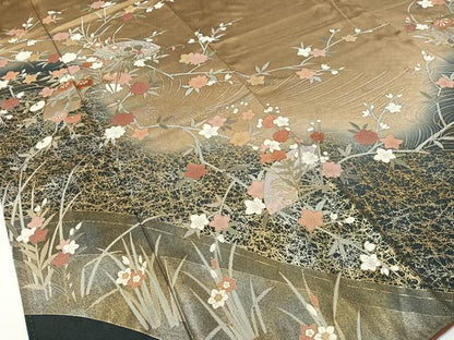 平和屋着物●訪問着　作家物　駒刺繍　扇面花文　暈し染め　金銀彩　正絹　逸品　CABD8214vp