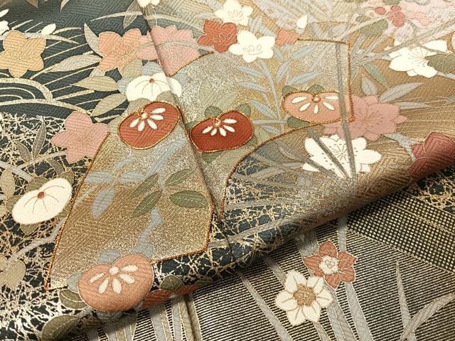 平和屋着物●訪問着　作家物　駒刺繍　扇面花文　暈し染め　金銀彩　正絹　逸品　CABD8214vp