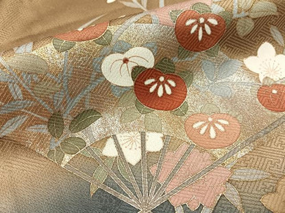 平和屋着物●訪問着　作家物　駒刺繍　扇面花文　暈し染め　金銀彩　正絹　逸品　CABD8214vp