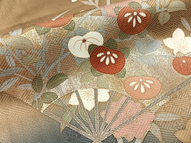 平和屋着物●訪問着　作家物　駒刺繍　扇面花文　暈し染め　金銀彩　正絹　逸品　CABD8214vp