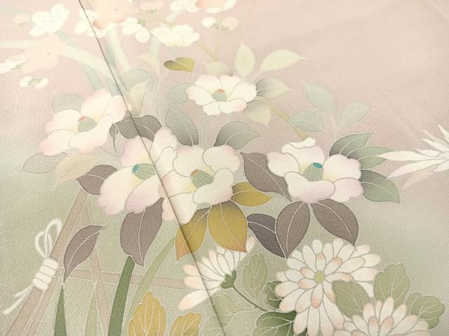 平和屋着物●訪問着　友禅　草花文　暈し染め　正絹　逸品　CABD8217vp