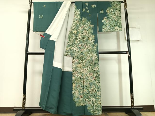 平和屋着物●訪問着　手描き　草花文　正絹　逸品　CABD8218vp