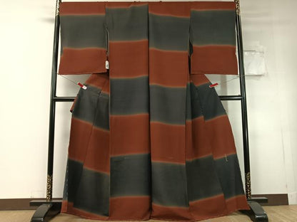 平和屋着物●水野正夫　小紋　横段文　暈し染め　銀通し地　仮絵羽　正絹　逸品　未使用　CABD8219vp