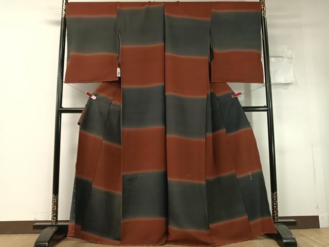 平和屋着物●水野正夫　小紋　横段文　暈し染め　銀通し地　仮絵羽　正絹　逸品　未使用　CABD8219vp