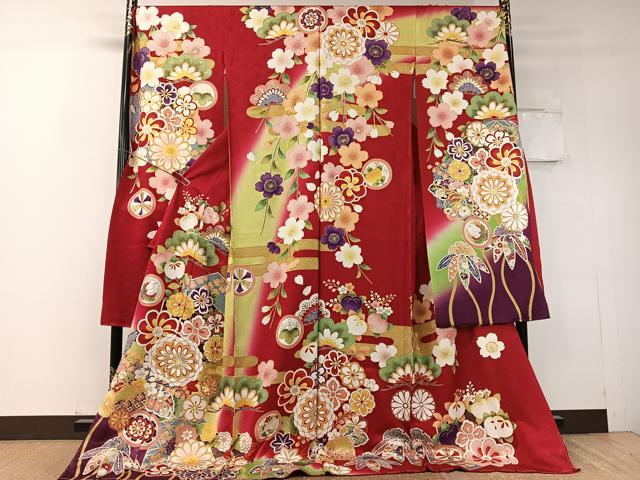 平和屋着物●豪華振袖　型染め京友禅　駒刺繍　松竹梅花文　暈し染め　金彩　上代38万　仮絵羽　逸品　未使用　CABD8220vp