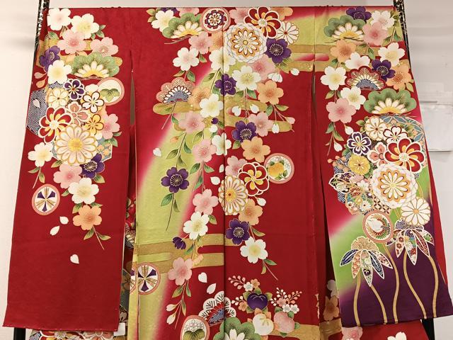 平和屋着物●豪華振袖　型染め京友禅　駒刺繍　松竹梅花文　暈し染め　金彩　上代38万　仮絵羽　逸品　未使用　CABD8220vp