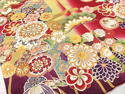 平和屋着物●豪華振袖　型染め京友禅　駒刺繍　松竹梅花文　暈し染め　金彩　上代38万　仮絵羽　逸品　未使用　CABD8220vp