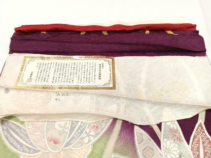 平和屋着物●豪華振袖　型染め京友禅　駒刺繍　松竹梅花文　暈し染め　金彩　上代38万　仮絵羽　逸品　未使用　CABD8220vp