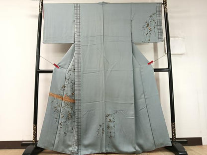 平和屋着物●訪問着　駒刺繍　霞枝垂れ花蝶文　金彩　正絹　逸品　CABD8222vp