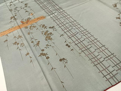 平和屋着物●訪問着　駒刺繍　霞枝垂れ花蝶文　金彩　正絹　逸品　CABD8222vp