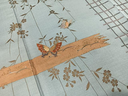 平和屋着物●訪問着　駒刺繍　霞枝垂れ花蝶文　金彩　正絹　逸品　CABD8222vp