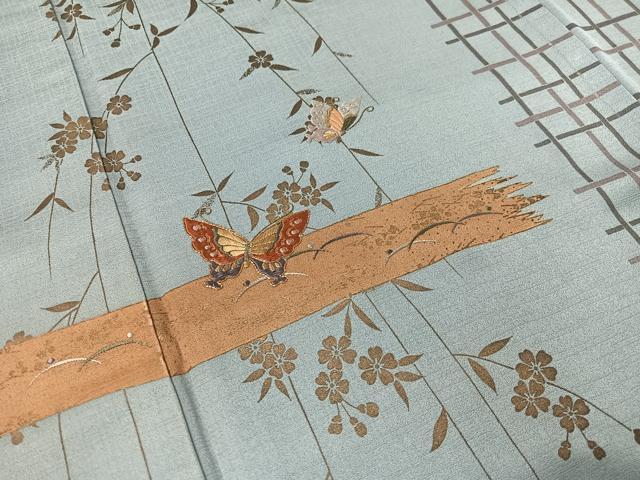 平和屋着物●訪問着　駒刺繍　霞枝垂れ花蝶文　金彩　正絹　逸品　CABD8222vp