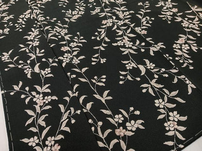 平和屋着物●上質な小紋　型染め　草花文　黒地　金彩　鬼しぼ縮緬　正絹　逸品　未使用　CABD8223vp