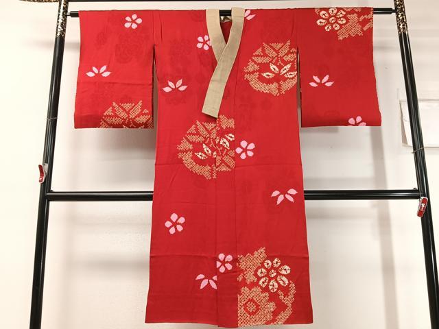 平和屋着物●アンティーク　大正ロマン　長襦袢　袷　絞り　笹花丸文　正絹　逸品　CABD8228vp