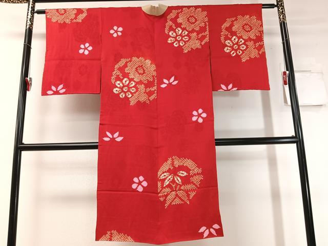 平和屋着物●アンティーク　大正ロマン　長襦袢　袷　絞り　笹花丸文　正絹　逸品　CABD8228vp