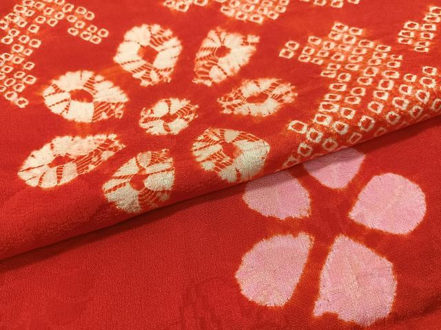 平和屋着物●アンティーク　大正ロマン　長襦袢　袷　絞り　笹花丸文　正絹　逸品　CABD8228vp