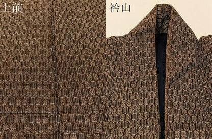 平和屋着物●男性　割り込み絣　亀甲文様　正絹　逸品　CABD8230vp