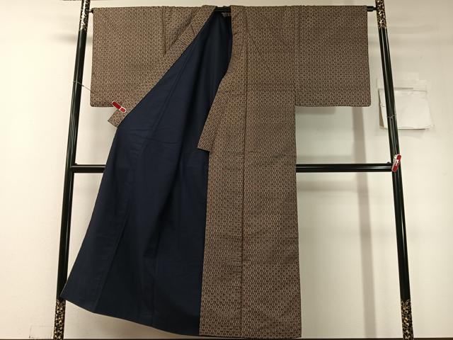 平和屋着物●男性　割り込み絣　亀甲文様　正絹　逸品　CABD8230vp