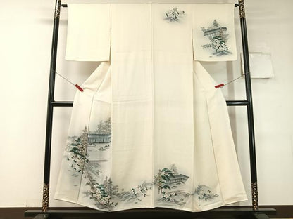 平和屋着物▼訪問着 刺繍 手描き 枯山水 暈し染め 正絹 逸品 CABD8232vp