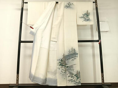 平和屋着物▼訪問着 刺繍 手描き 枯山水 暈し染め 正絹 逸品 CABD8232vp