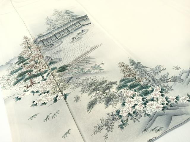 平和屋着物▼訪問着 刺繍 手描き 枯山水 暈し染め 正絹 逸品 CABD8232vp