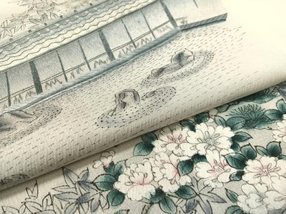 平和屋着物▼訪問着 刺繍 手描き 枯山水 暈し染め 正絹 逸品 CABD8232vp