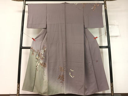 平和屋着物▼中嶋まさひろ　蝋彩染作家　訪問着　手描き　藤花舞蝶文　暈し染め　金彩　正絹　逸品　CABD8234vp