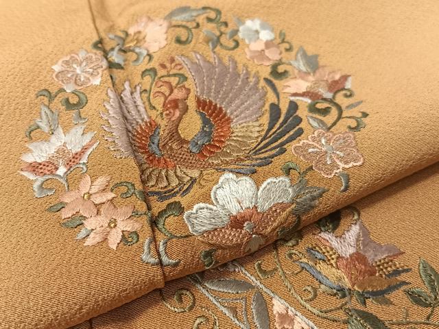 平和屋着物▼訪問着 総刺繍 鳳凰更紗丸文 金糸 正絹 逸品 CABD8239vp