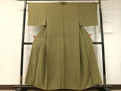 平和屋着物▼無地絵羽訪問着 総刺繍 松竹梅 海松色 正絹 逸品 CABD8243vp