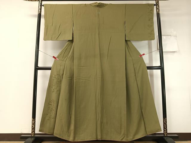 平和屋着物▼無地絵羽訪問着 総刺繍 松竹梅 海松色 正絹 逸品 CABD8243vp