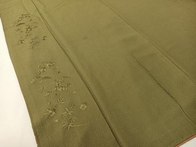 平和屋着物▼無地絵羽訪問着 総刺繍 松竹梅 海松色 正絹 逸品 CABD8243vp