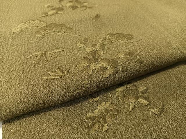 平和屋着物▼無地絵羽訪問着 総刺繍 松竹梅 海松色 正絹 逸品 CABD8243vp