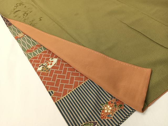 平和屋着物▼無地絵羽訪問着 総刺繍 松竹梅 海松色 正絹 逸品 CABD8243vp