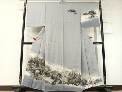 平和屋着物▼訪問着 作家物 手描き 京名所風景文 暈し染め 正絹 逸品 CABD8246vp