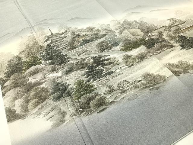 平和屋着物▼訪問着 作家物 手描き 京名所風景文 暈し染め 正絹 逸品 CABD8246vp