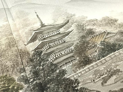 平和屋着物▼訪問着 作家物 手描き 京名所風景文 暈し染め 正絹 逸品 CABD8246vp