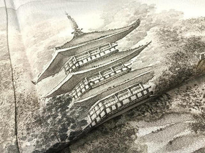 平和屋着物▼訪問着 作家物 手描き 京名所風景文 暈し染め 正絹 逸品 CABD8246vp