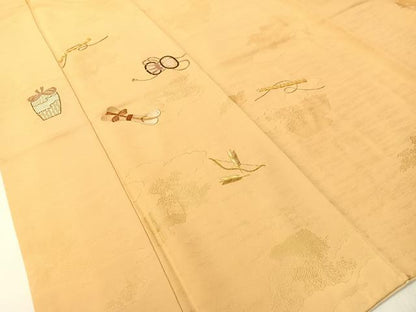 平和屋着物▼訪問着 総刺繍 駒刺繍 楽器 陶器 金銀糸 正絹 逸品 CABD8253vp
