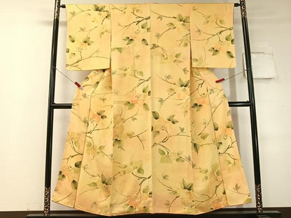 平和屋着物▼上質な小紋 手描き 地紋起こし 枝花文 正絹 逸品 未使用 CABD8259vp