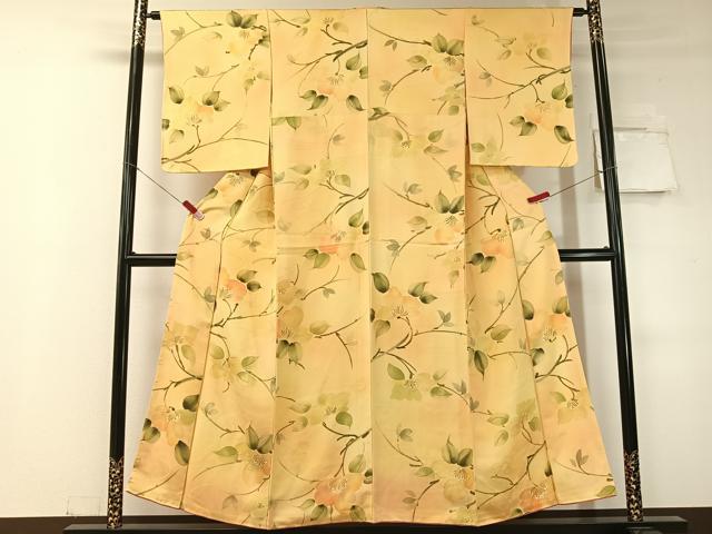平和屋着物▼上質な小紋 手描き 地紋起こし 枝花文 正絹 逸品 未使用 CABD8259vp