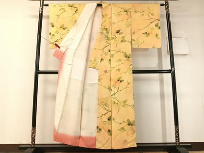 平和屋着物▼上質な小紋 手描き 地紋起こし 枝花文 正絹 逸品 未使用 CABD8259vp
