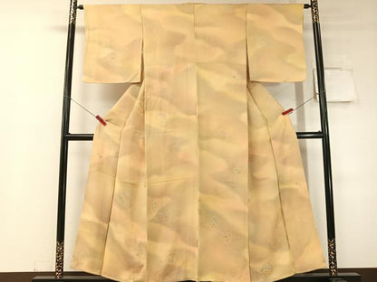 平和屋着物▼上質な小紋 地紋起こし 霞陶器花文 暈し染め 正絹 逸品 CABD8260vp