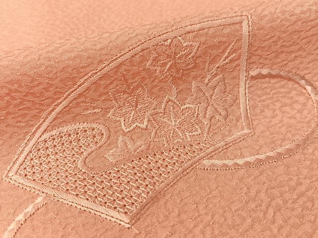 平和屋着物▼中国三大刺繍 スワトウ刺繍 総刺繍 無地絵羽訪問着 地紙花文 薄紅色 正絹 逸品 CABD8290vp