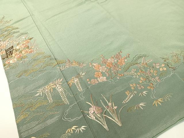 平和屋着物▼豪華色留袖　総刺繍　駒刺繍　雲取り松竹梅花文　暈し染め　金銀糸　正絹　逸品　未使用　CABD8299vp