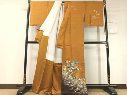 平和屋着物●訪問着　流水地紙御所車花文　暈し染め　金銀彩　ロング丈　正絹　逸品　CABD8309vp