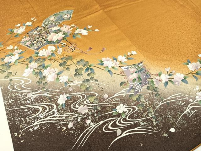 平和屋着物●訪問着　流水地紙御所車花文　暈し染め　金銀彩　ロング丈　正絹　逸品　CABD8309vp